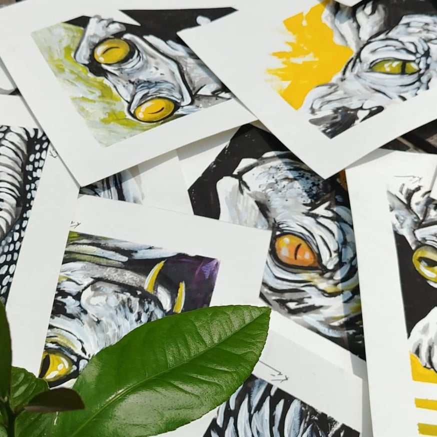 oeuvres acrylique sur papier en noir et blanc sous le thème des animaux peints en 20 minutes par ki artiste peintre