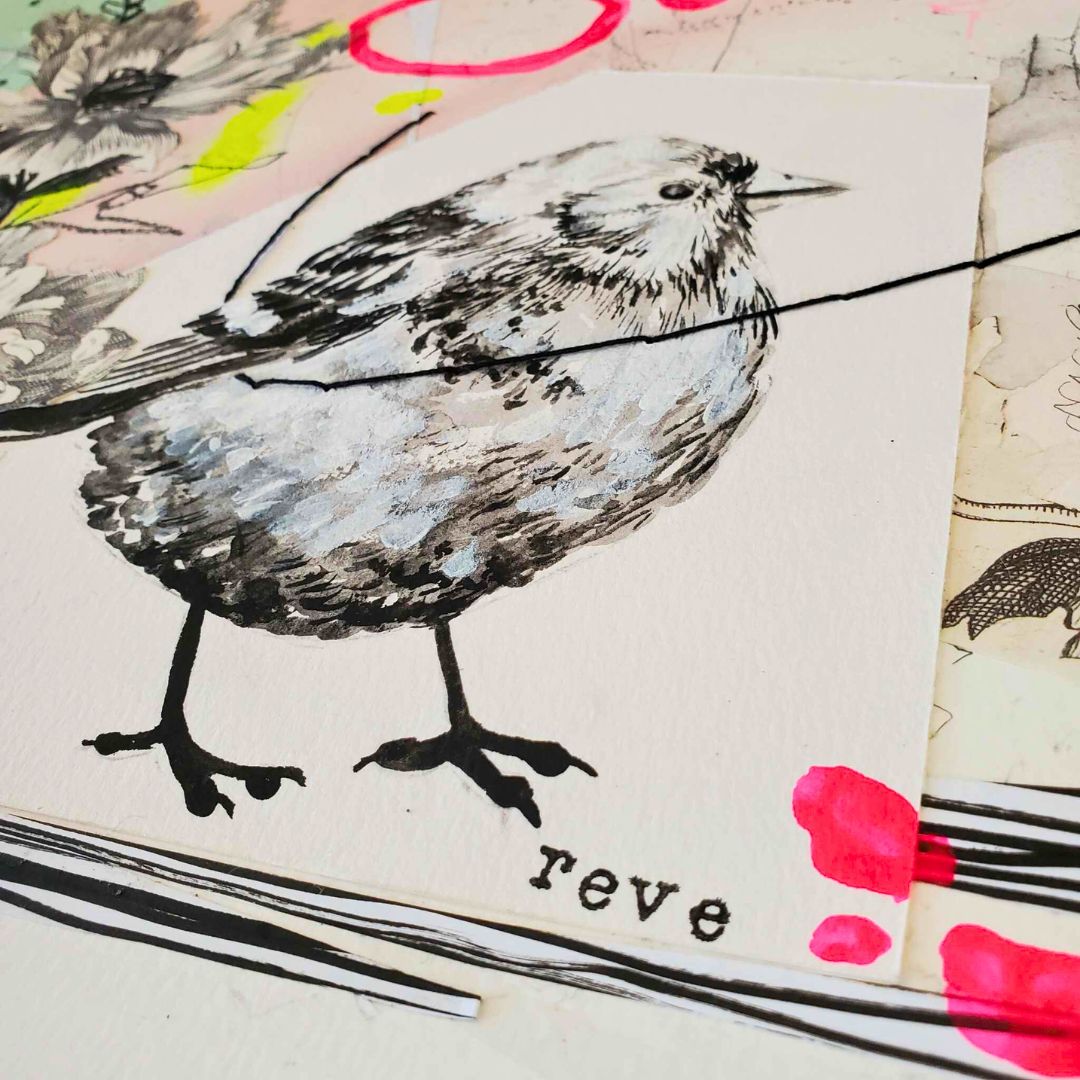 petit oiseau peins à la main sur papier de cotton - ki artiste 