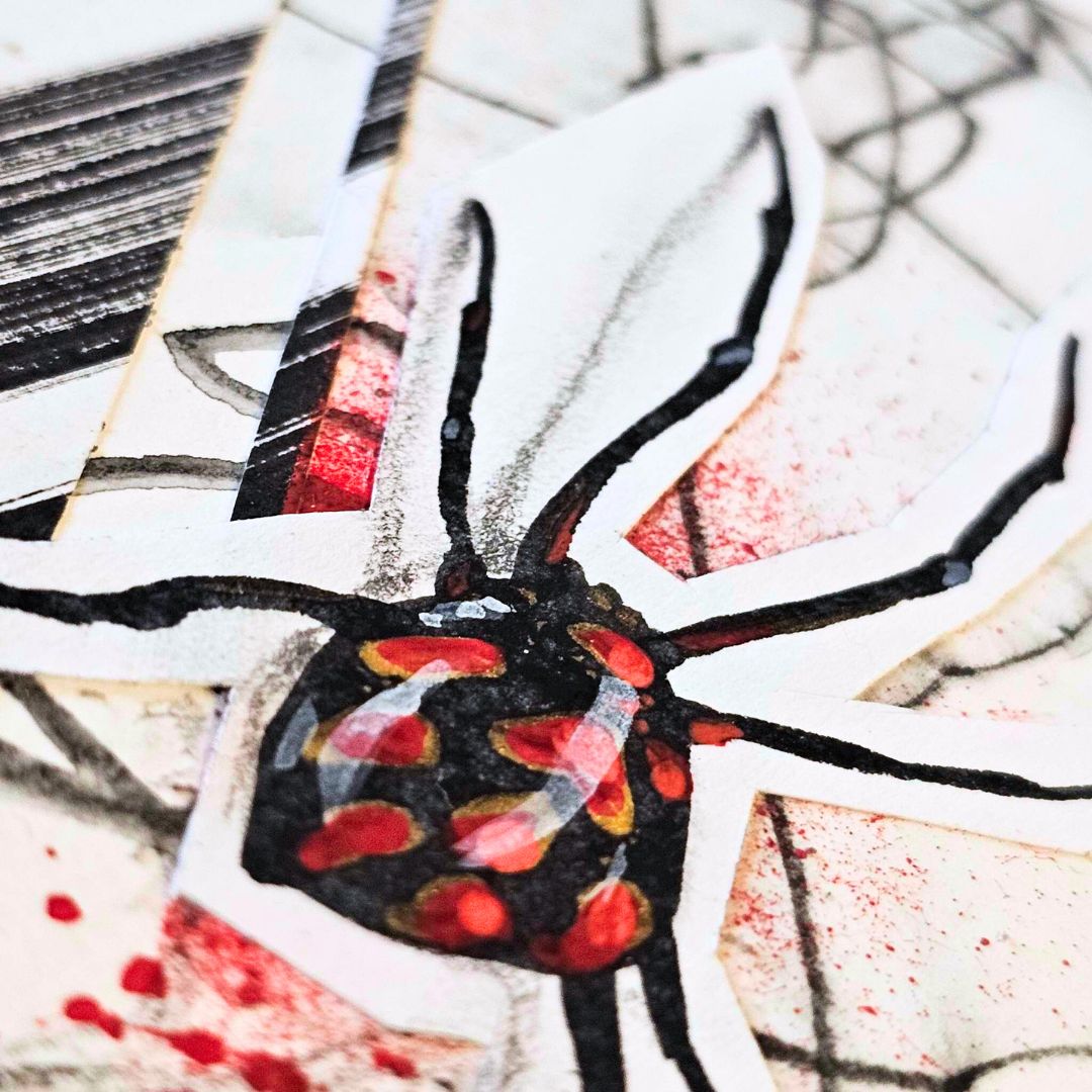 araignée rouge et noire - collage - ki artiste