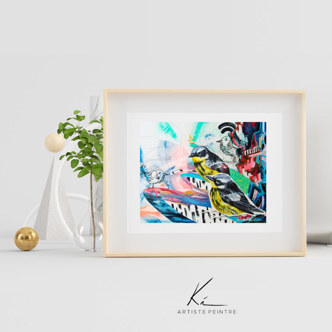 Petit Soleil – Art Print en Édition Limitée | Parulines et fond coloré en aérosol