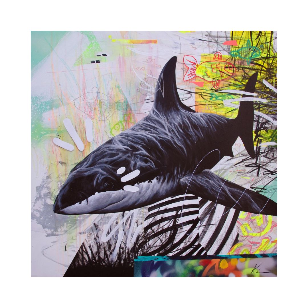 art print requin et graffiti